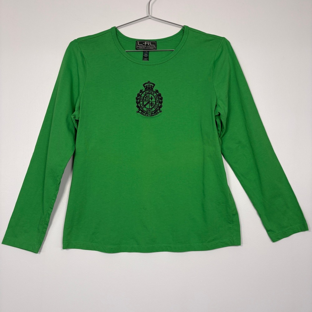 Lauren Active Ralph Lauren Women‎ T-Shirt L Green Long Sleeve Crest Logo Tee